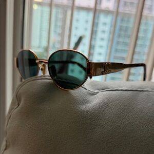 Celine green lenses Gold and Black Sunglasses with crossbody Celine case